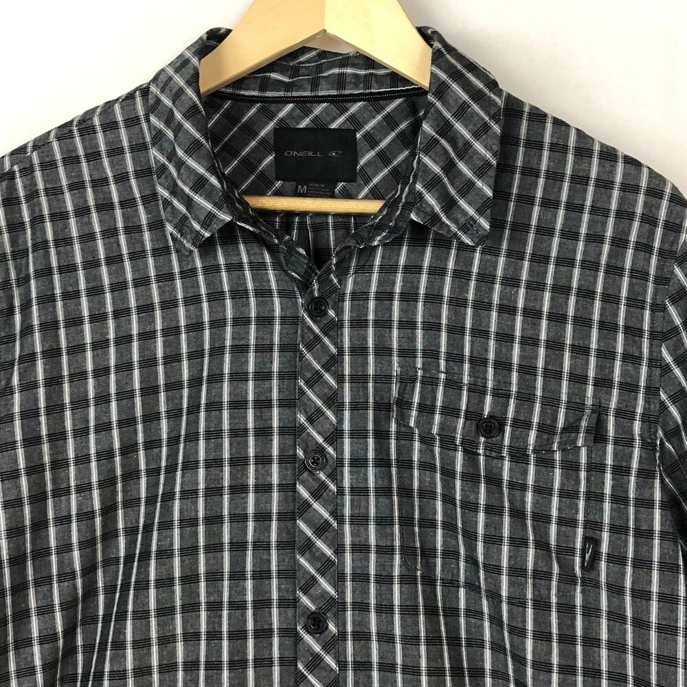 O'Neill Men's Shirt Cotton Blend Button Down Gray White Size M